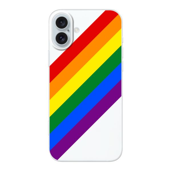 Coque iPhone 16 Plus flexible transparente avec arc-en-ciel diagonal - rayures Pride