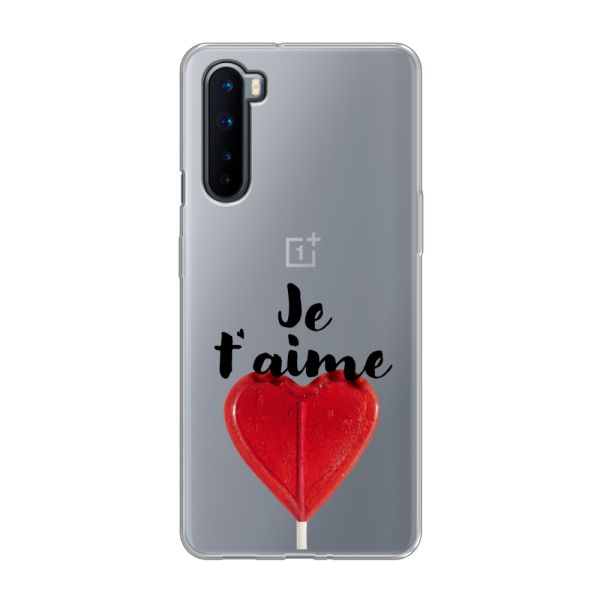 Transparant flexibel OnePlus Nord hoesje met Hartvormige Lolly - Je t'aime