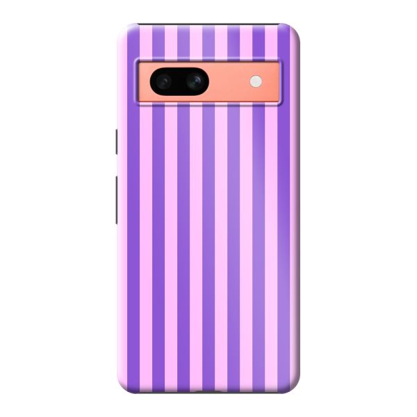 Besonders robuste Google Pixel 7a Hülle mit lila-rosa Pastellstreifen