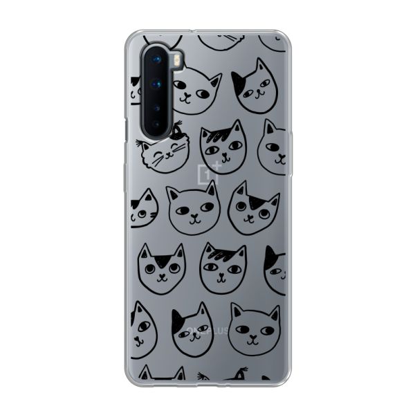 Coque OnePlus Nord flexible transparente avec têtes de chat - Imprimé chats transparent
