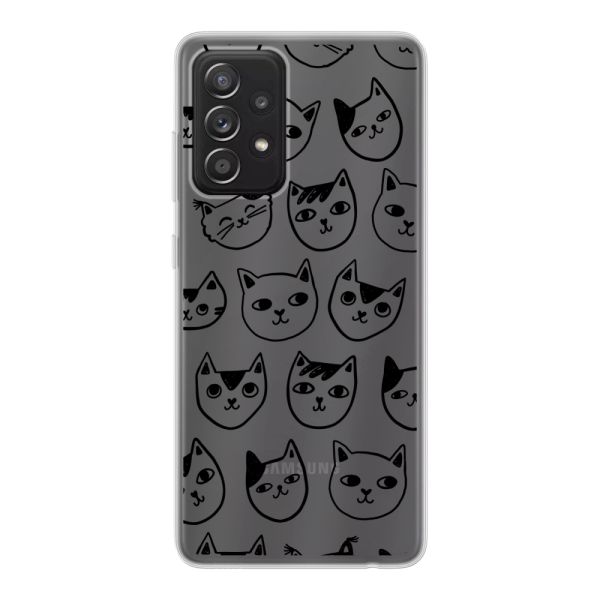 Transparant flexibel Samsung Galaxy A52 hoesje met kattenkoppen - Transparante kattenprint