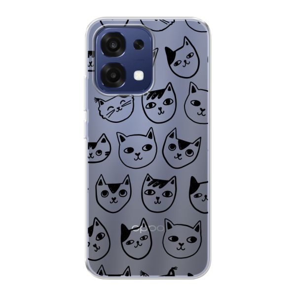 Coque Oppo A6 Pro 4G flexible transparente avec têtes de chat - Imprimé chats transparent