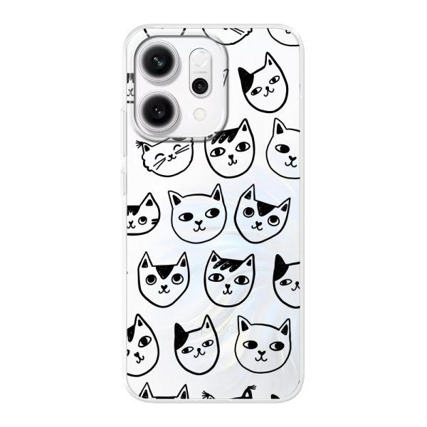 Coque Oppo Reno14 Pro flexible transparente avec têtes de chat - Imprimé chats transparent