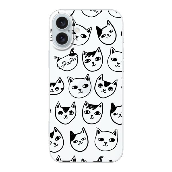 Transparant flexibel iPhone 16 Plus hoesje met kattenkoppen - Transparante kattenprint