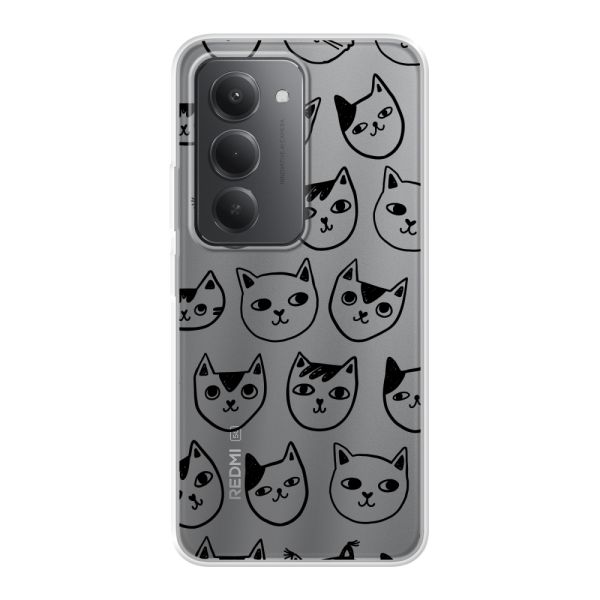 Coque Xiaomi Redmi 15 flexible transparente avec têtes de chat - Imprimé chats transparent