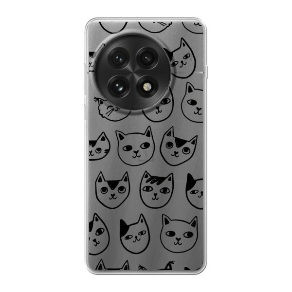 Coque OnePlus 13 flexible transparente avec têtes de chat - Imprimé chats transparent