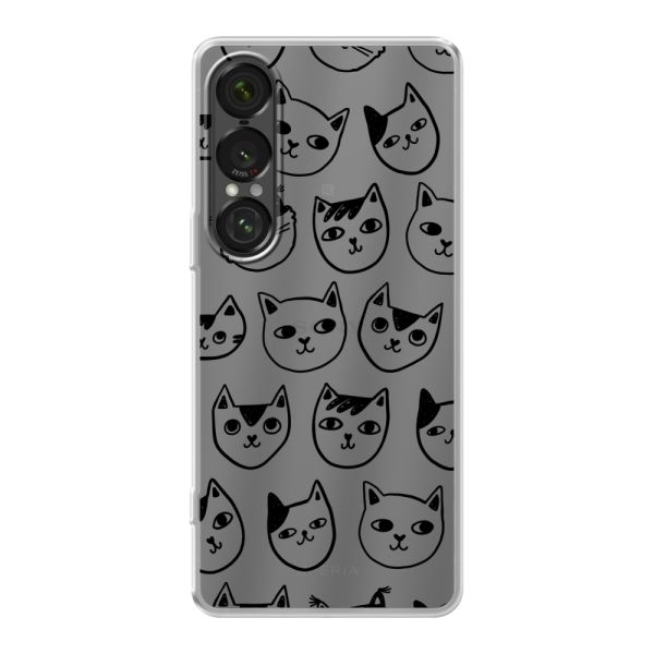 Coque Sony Xperia 1 VII flexible transparente avec têtes de chat - Imprimé chats transparent