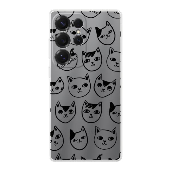 Coque Samsung Galaxy S25 Ultra flexible transparente avec têtes de chat - Imprimé chats transparent