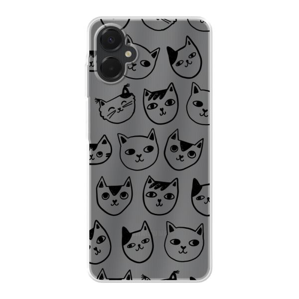 Coque Samsung Galaxy A06 5G flexible transparente avec têtes de chat - Imprimé chats transparent