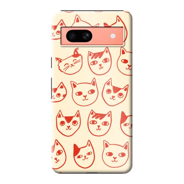 Besonders robuste Google Pixel 7a Hülle mit Katzenköpfen - Rote Katzen auf Cremeweiß