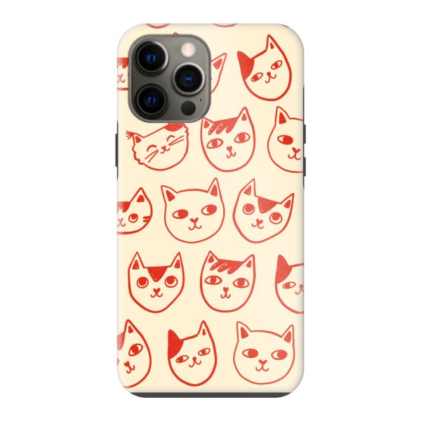 Coque iPhone 12 Pro Max ultra-résistante avec têtes de chat - Chats rouges sur fond crème