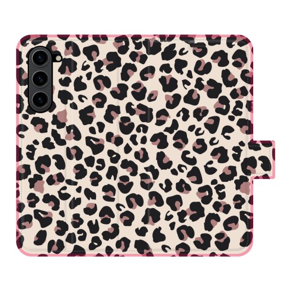 Volledig bedrukt Samsung Galaxy S23 Plus portemonnee hoesje met Panterprint - Luipaardprint Beige Roze