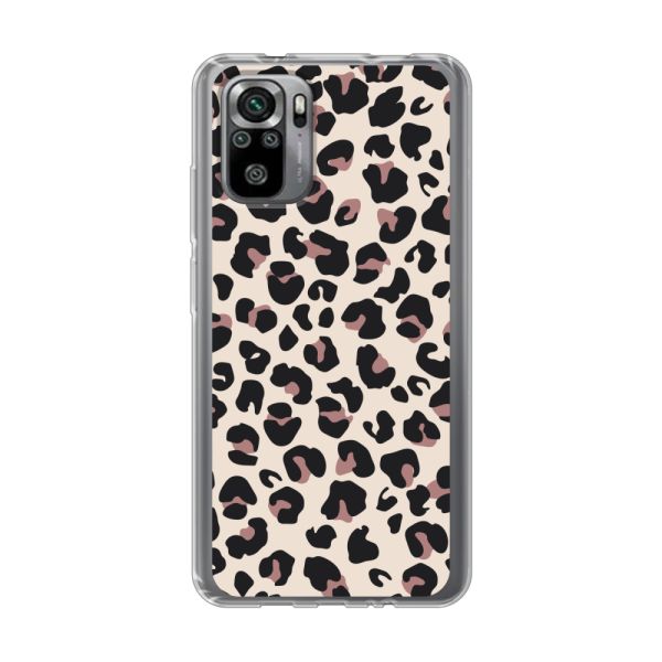 Transparant flexibel Xiaomi Redmi Note 10 hoesje met Panter Print - Beige Luipaardprint