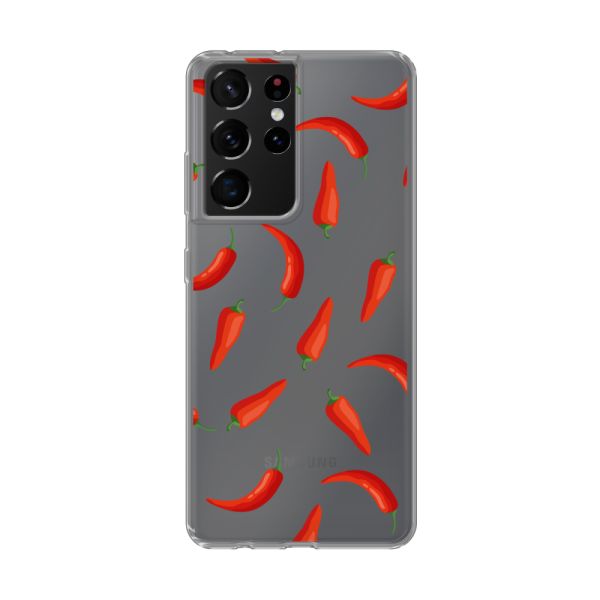 Transparant flexibel Samsung Galaxy S21 Ultra 5G hoesje met Rode Pepers - Transparant Chili Pepper Patroon