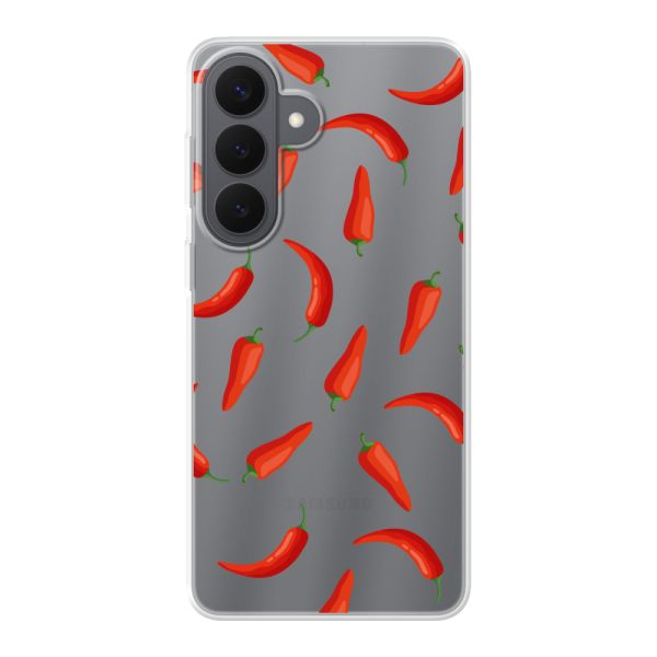 Transparant flexibel Samsung Galaxy S26 Plus hoesje met Rode Pepers - Transparant Chili Pepper Patroon
