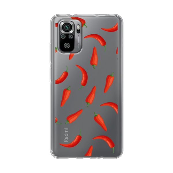 Transparant flexibel Xiaomi Redmi Note 10 hoesje met Rode Pepers - Transparant Chili Pepper Patroon