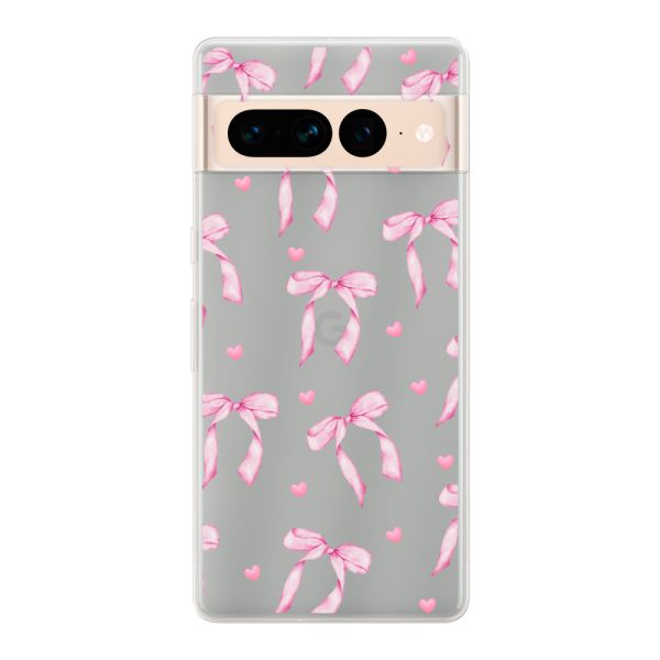 Transparant flexibel Google Pixel 7 Pro hoesje met Roze Strikjes en Hartjes