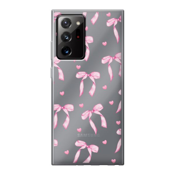 Transparant flexibel Samsung Galaxy Note 20 Ultra hoesje met Roze Strikjes en Hartjes