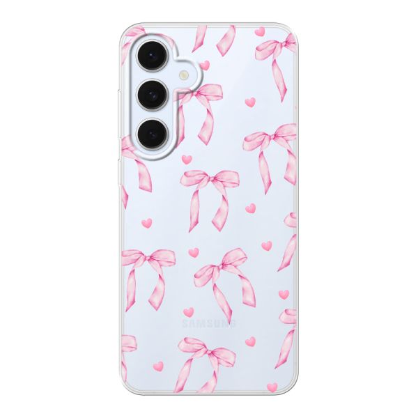 Transparant flexibel Samsung Galaxy S24 FE hoesje met Roze Strikjes en Hartjes