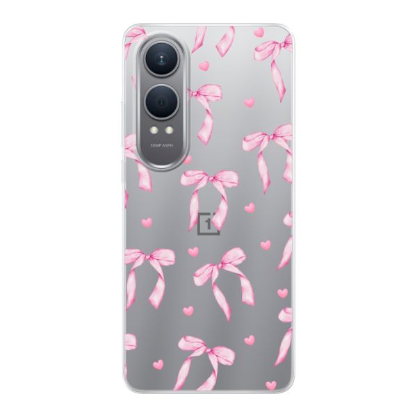 Transparant flexibel OnePlus Nord CE 4 Lite hoesje met Roze Strikjes en Hartjes