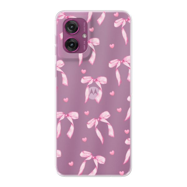Coque Motorola Moto G55 flexible transparente avec nœuds et cœurs roses