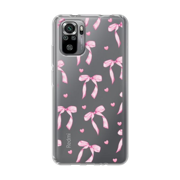 Transparant flexibel Xiaomi Redmi Note 10 hoesje met Roze Strikjes en Hartjes