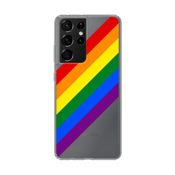 Transparant flexibel Samsung Galaxy S21 Ultra 5G hoesje met Diagonale Regenboog - Pride Strepen