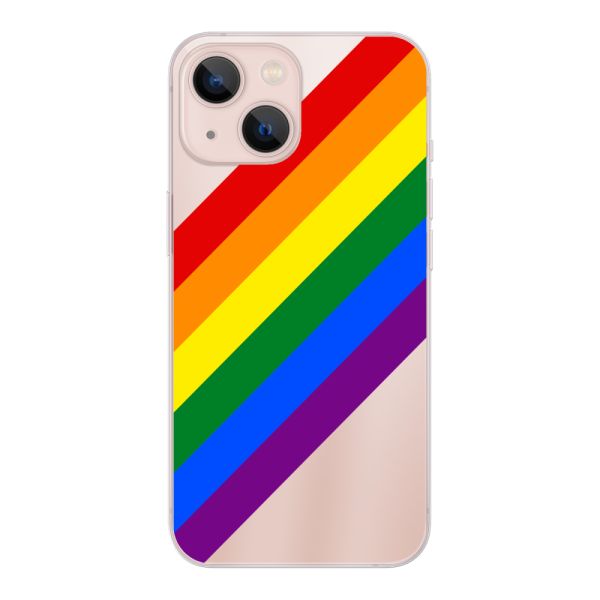 Coque iPhone 13 flexible transparente avec arc-en-ciel diagonal - rayures Pride