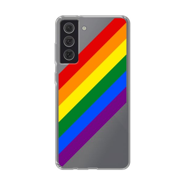 Transparant flexibel Samsung Galaxy S21 FE hoesje met Diagonale Regenboog - Pride Strepen