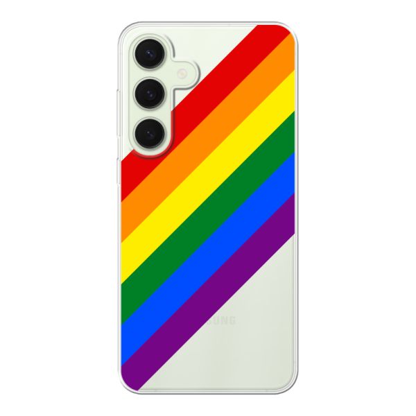 Coque Samsung Galaxy S25 Plus flexible transparente avec arc-en-ciel diagonal - rayures Pride