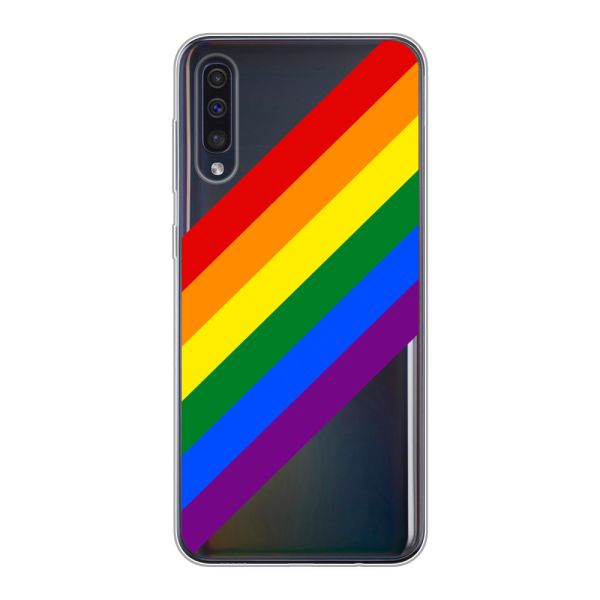 Transparant flexibel Samsung Galaxy A50 hoesje met Diagonale Regenboog - Pride Strepen