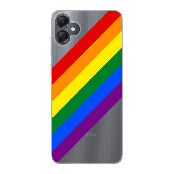 Transparant flexibel Samsung Galaxy A05 hoesje met Diagonale Regenboog - Pride Strepen
