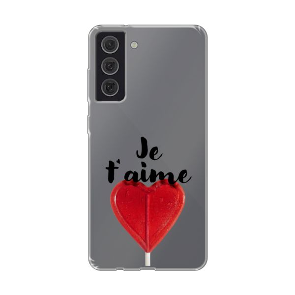 Transparant flexibel Samsung Galaxy S21 FE hoesje met Hartvormige Lolly - Je t'aime