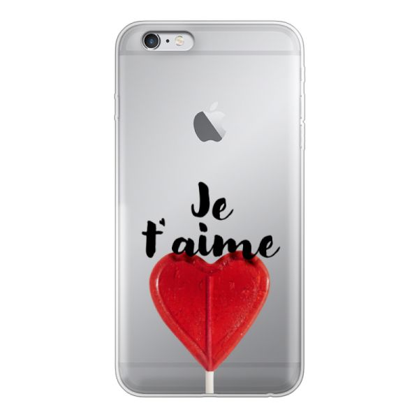 Transparant flexibel iPhone 6 Plus hoesje met Hartvormige Lolly - Je t'aime