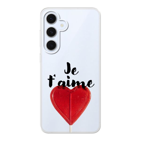 Transparant flexibel Samsung Galaxy S24 FE hoesje met Hartvormige Lolly - Je t'aime
