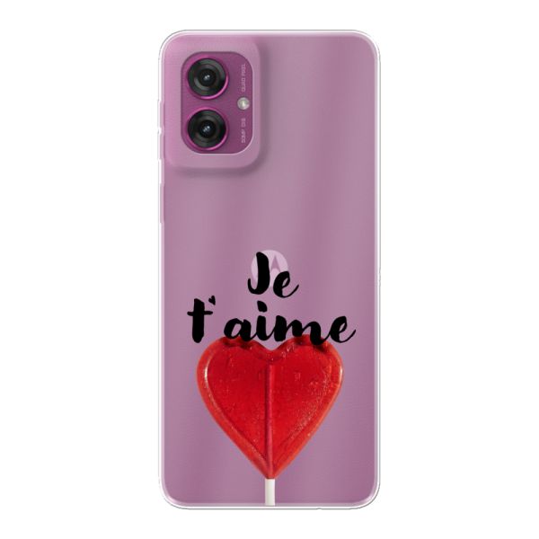 Coque Motorola Moto G55 flexible transparente avec sucette en forme de cœur - Je t'aime