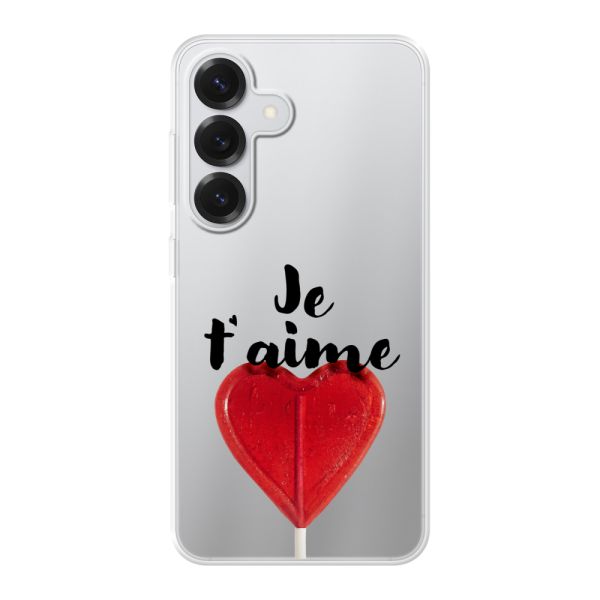 Coque Samsung Galaxy S25 flexible transparente avec sucette en forme de cœur - Je t'aime