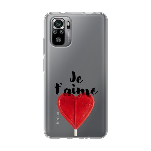 Transparant flexibel Xiaomi Redmi Note 10 hoesje met Hartvormige Lolly - Je t'aime