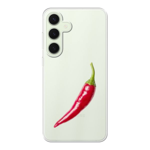 Coque Samsung Galaxy S25 Plus flexible transparente avec piment rouge - Design épicé