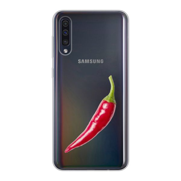 Transparant flexibel Samsung Galaxy A50 hoesje met Rode Peper - Pittig Design