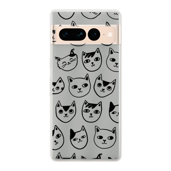 Transparente flexible Google Pixel 7 Pro Hülle mit Katzenköpfen - Transparenter Katzenprint