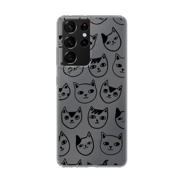 Transparant flexibel Samsung Galaxy S21 Ultra 5G hoesje met kattenkoppen - Transparante kattenprint