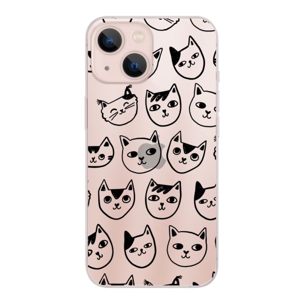 Transparant flexibel iPhone 13 hoesje met kattenkoppen - Transparante kattenprint