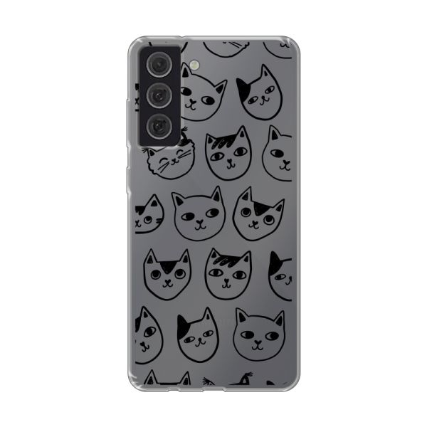 Coque Samsung Galaxy S21 FE flexible transparente avec têtes de chat - Imprimé chats transparent