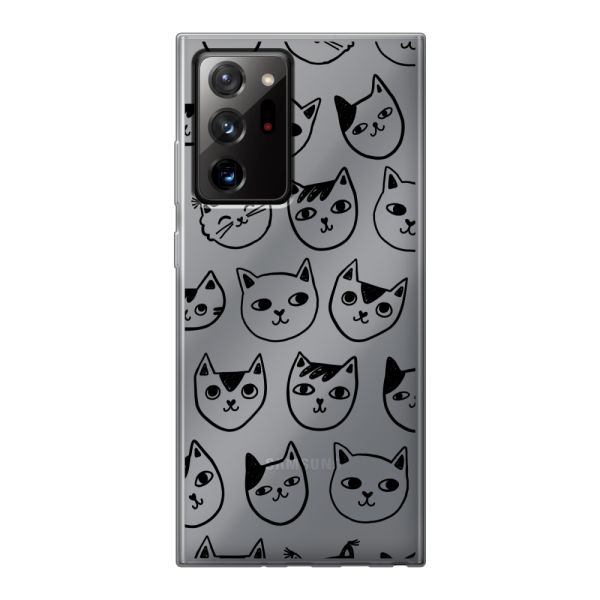 Transparant flexibel Samsung Galaxy Note 20 Ultra hoesje met kattenkoppen - Transparante kattenprint