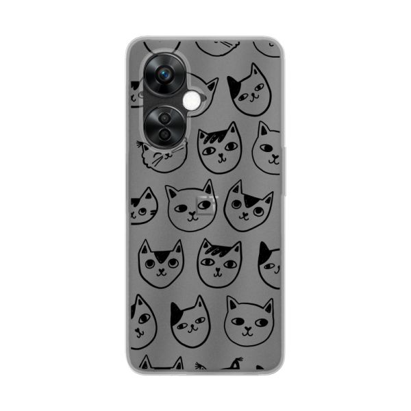 Transparant flexibel OnePlus Nord CE 3 Lite hoesje met kattenkoppen - Transparante kattenprint