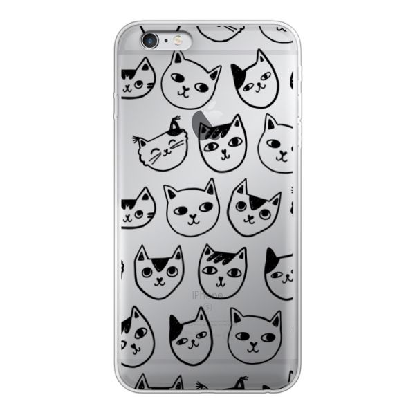 Transparente flexible iPhone 6 Plus Hülle mit Katzenköpfen - Transparenter Katzenprint