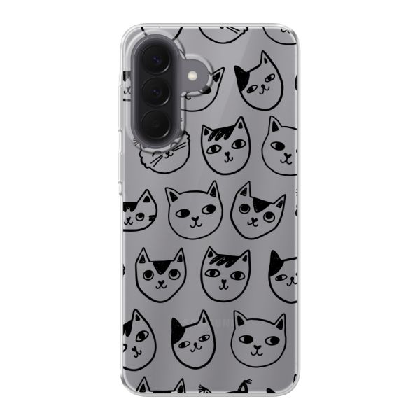 Coque Samsung Galaxy A57 flexible transparente avec têtes de chat - Imprimé chats transparent