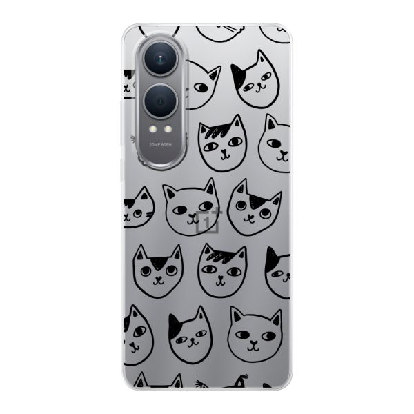 Transparente flexible OnePlus Nord CE 4 Lite Hülle mit Katzenköpfen - Transparenter Katzenprint