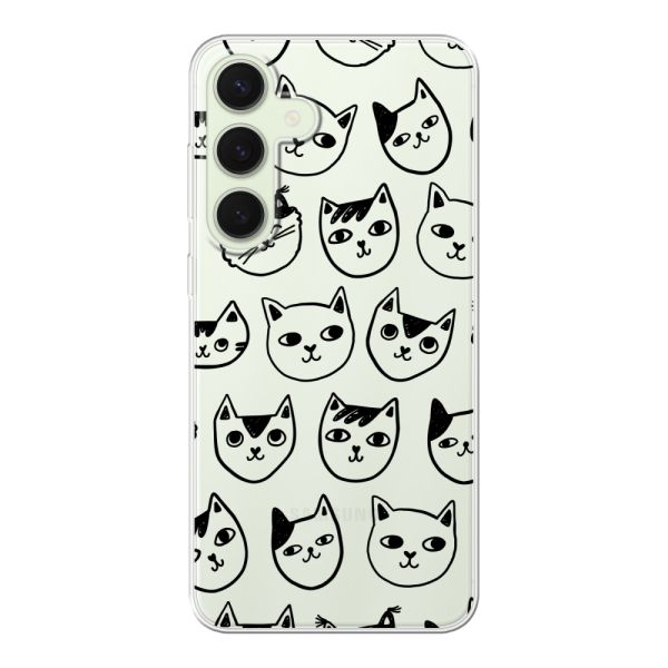 Coque Samsung Galaxy S25 Plus flexible transparente avec têtes de chat - Imprimé chats transparent